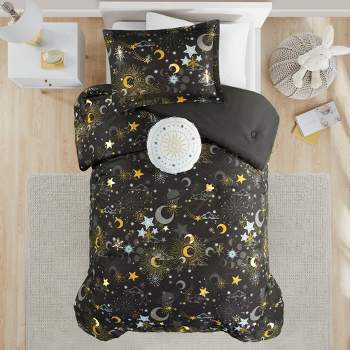Isabel Starry Sky Metallic Kids' Comforter Set with Throw Pillow Charcoal Gray - Mi Zone