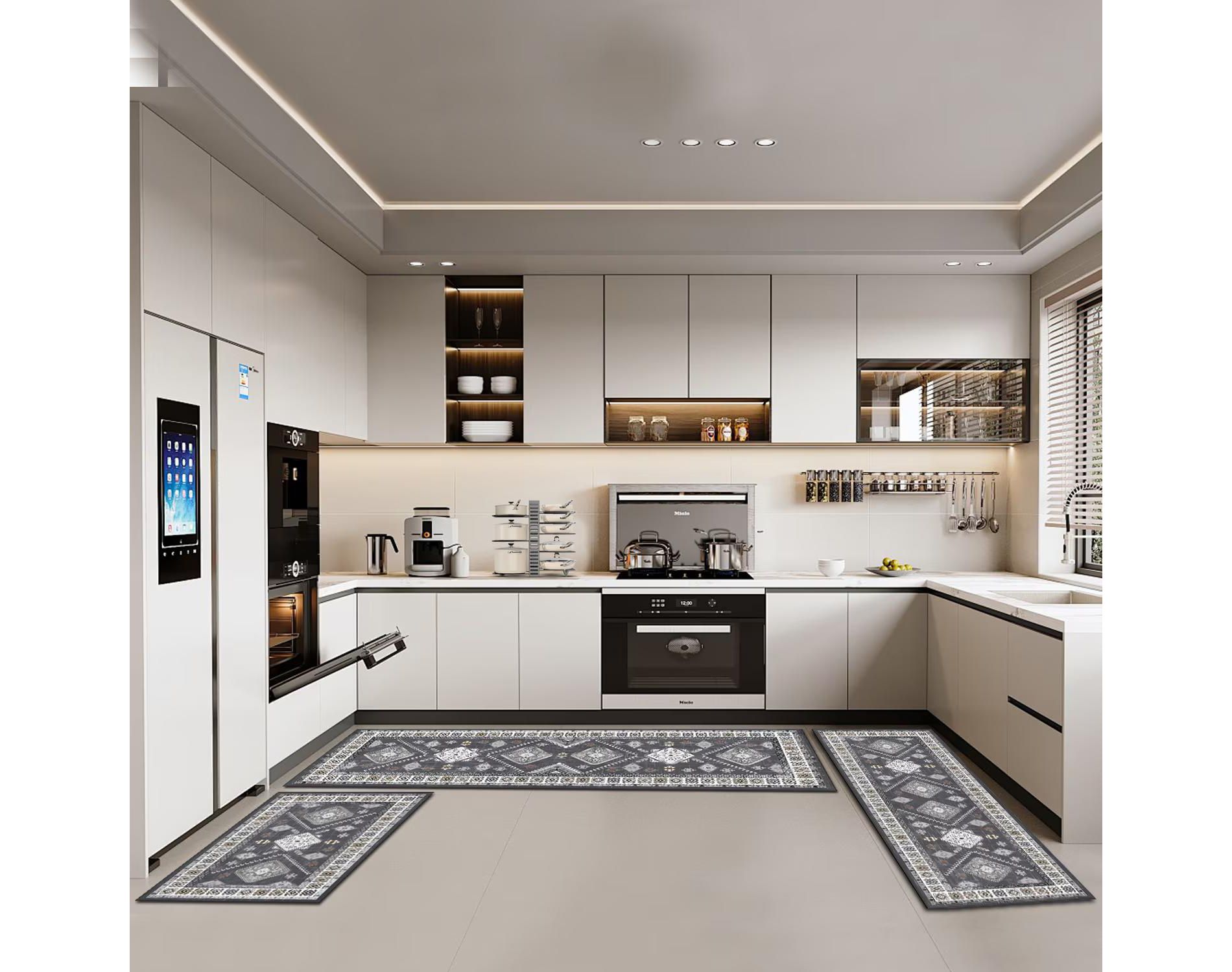Boersma Kitchen Rugs and Runner Sets of 3, Kitchen Floor Mat Carpet, Washable Non Slip Kitchen Runner Rug, Hallway Doormat for Holiday Home Decor
