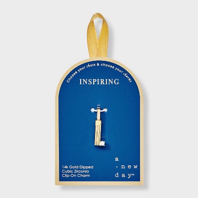 14K Gold Dipped Cubic Zirconia Ribbed Letter Charm - A New Day™ Gold