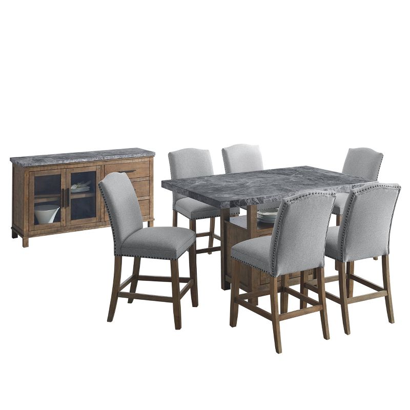 8pc Grayson Marble Counter Dining Set Gray/Driftwood - Steve Silver Co., 1 of 18