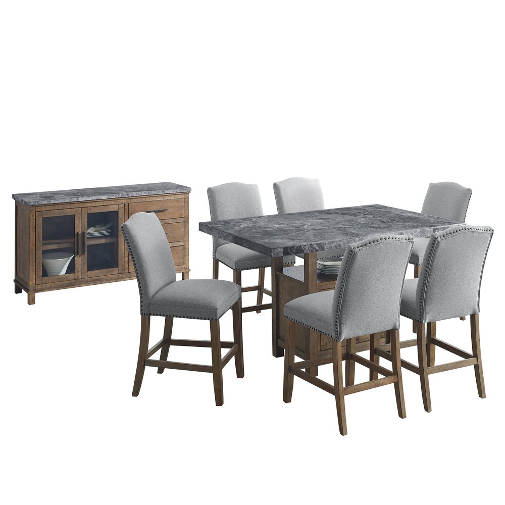 Photos - Dining Table 8pc Grayson Marble Counter Dining Set Gray/Driftwood - Steve Silver Co.