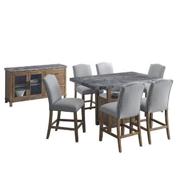 8pc Grayson Marble Counter Dining Set Gray/Driftwood - Steve Silver Co.