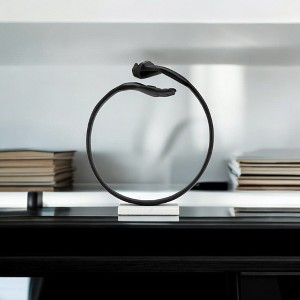 Modern Metal & Marble Sculpture - Contemporary Abstract Home Decor - Artistic Aluminum Statue for Living Room, Office, Bedroom - 15" Black & White - 1 of 4