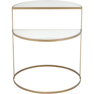 Elegant Gold Metal & White Glass Round Side Table 23"x27"