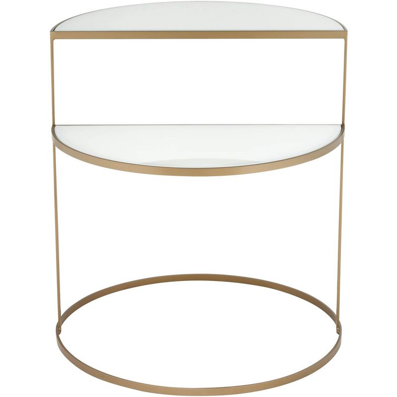 Kensington Hill Danica Modern Metal Accent Side End Table 25" x 22 1/4" Gold 2-Tier Half-Moon White Tempered Glass for Living Room Bedroom Bedside, 5 of 9