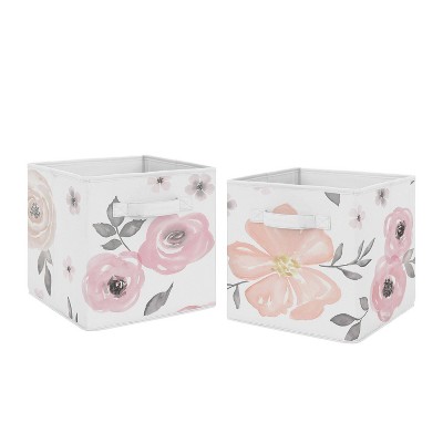 Watercolor Floral Fabric Storage Bins Pink/Gray - Sweet Jojo Designs