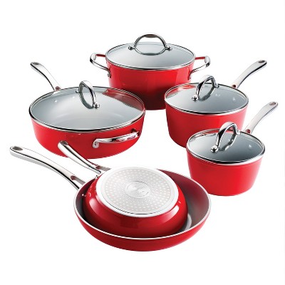 Cook N Home 10 Piece Nonstick Ceramic Coating Cookware Set, Red