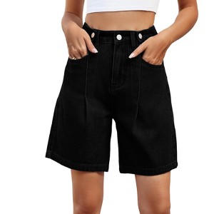 BLUEMING Womens Baggy Jean Shorts Button High Waist Stretchy Loose Trendy Casual Denim Shorts with Pockets - 1 of 4
