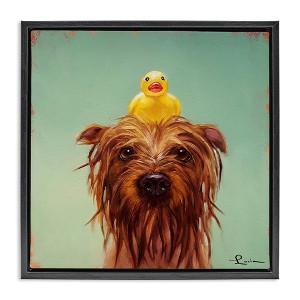 Stupell Industries Wet Dog with a Rubber Ducky Black Framed Floater Canvas Wall Art - 1 of 4
