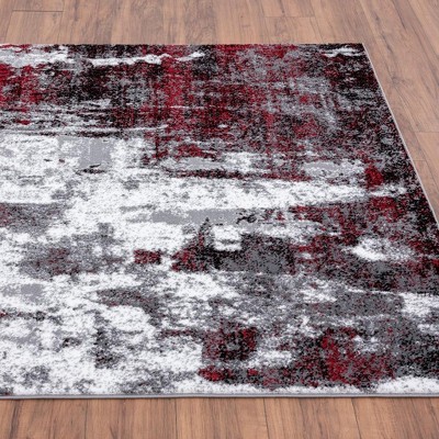 Red and Gray Abstract Synthetic Area Rug 2' x 7'
