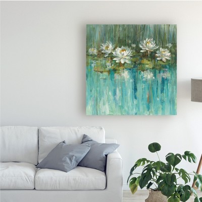 Danhui Nai Water Lily Pond Painting on Canvas, 14" x 14"