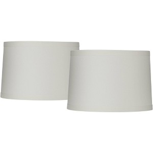 Set of 2 Drum Lamp Shades Off-White Medium 15" Top x 16" Bottom x 11" Slant x 11" High Spider with Replacement Harp and Finial Fitting - 1 of 4
