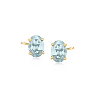 Ross-Simons 1.40 ct. t.w. Oval Aquamarine Stud Earrings in 14kt Yellow Gold - 1 of 3
