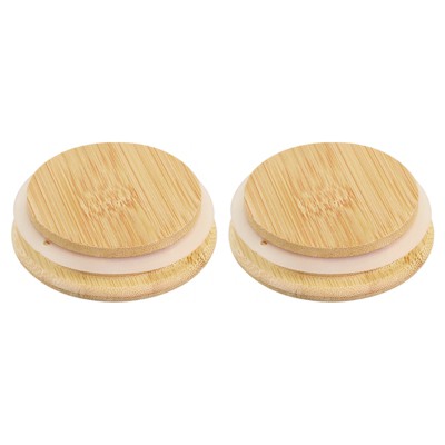 Unique Bargains Wide Mouth Mason Jar Bamboo Lids with Silicone Sealing Rings 2 Pcs