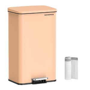 SONGMICS Kitchen Trash Can, 10.5 Gallon Garbage Can, Large Step Trash Bin with Lid, Stainless Steel, Soft Close, 15 Trash Bags Included - 1 of 4