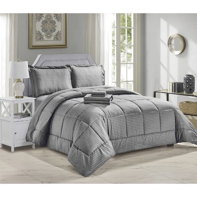 Plazatex Embossed Dobby Stripe 8 Pieces Comforter Bed In A Bag Set Queen Gray — фото 2