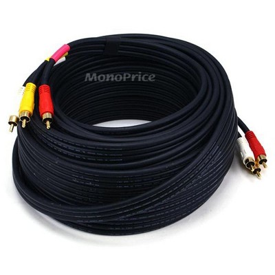 Monoprice Video/Audio Coaxial Cable - 50 Feet - Black | Triple RCA Stereo Video Dubbing Composite Cable