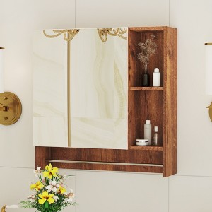 KTMBDW Bathroom Medicine Cabinet with Mirror, Wall Mounted Home Storage with Door & 2 Open Shelves, Mirrored Bathroom Wall Cabinet - 1 of 4