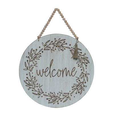 VIP Wood 16 in. Multicolor Round Floral Welcome Hanging Decor