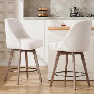 Bekrvio 26" Swivel Bar Stools Set 1/2/3/4 with Solid Wood Legs, 3.15" Linen Upholstered Seat with Back, Mid-Century Bar Chairs for Kitchen Island - 1 of 4