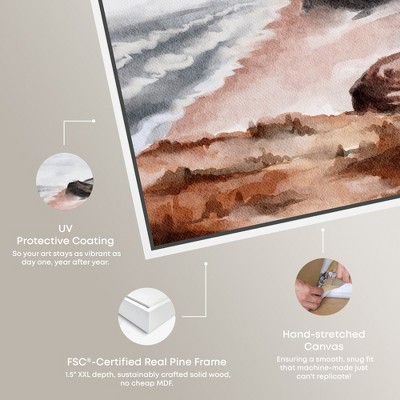 Coastal Watercolor Landscape Canvas Art with White Frame, 21" x 25"