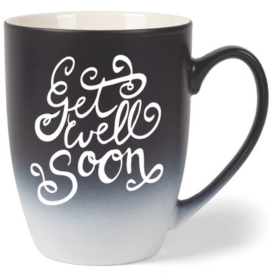 Elanze Designs Get Well Soon Two Toned Ombre Matte Black and White 12 ounce Ceramic Stoneware Coffee Cup Mug