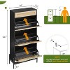 3-Tier Flip Shoe Storage Cabinet with 1 Drawer, Rattan Shoe Organizer on Sturdy Metal Legs, Narrow Freestanding Shoe Rack for Entryway and Hallway - 2 of 4