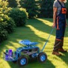 Tangkula Rolling Garden Cart Scooter w/ Adjustable Seat Storage Basket Tray Blue - 3 of 4