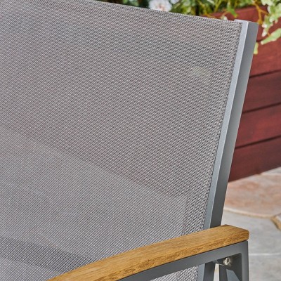 Aubrey Gray Aluminum Outdoor Dining Chairs with Faux Wood Accents, Set of 2