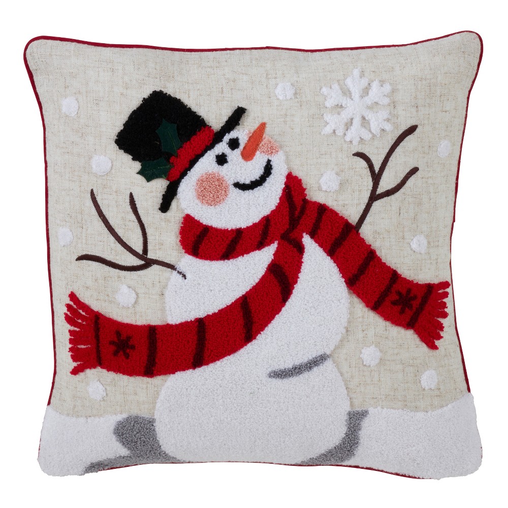 Photos - Pillow 16"x16" Jolly Snowman Square Throw  Tan - Saro Lifestyle: Festive De