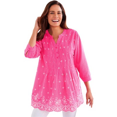 Woman Within Women's Plus Size Embroidered Pintuck Tunic