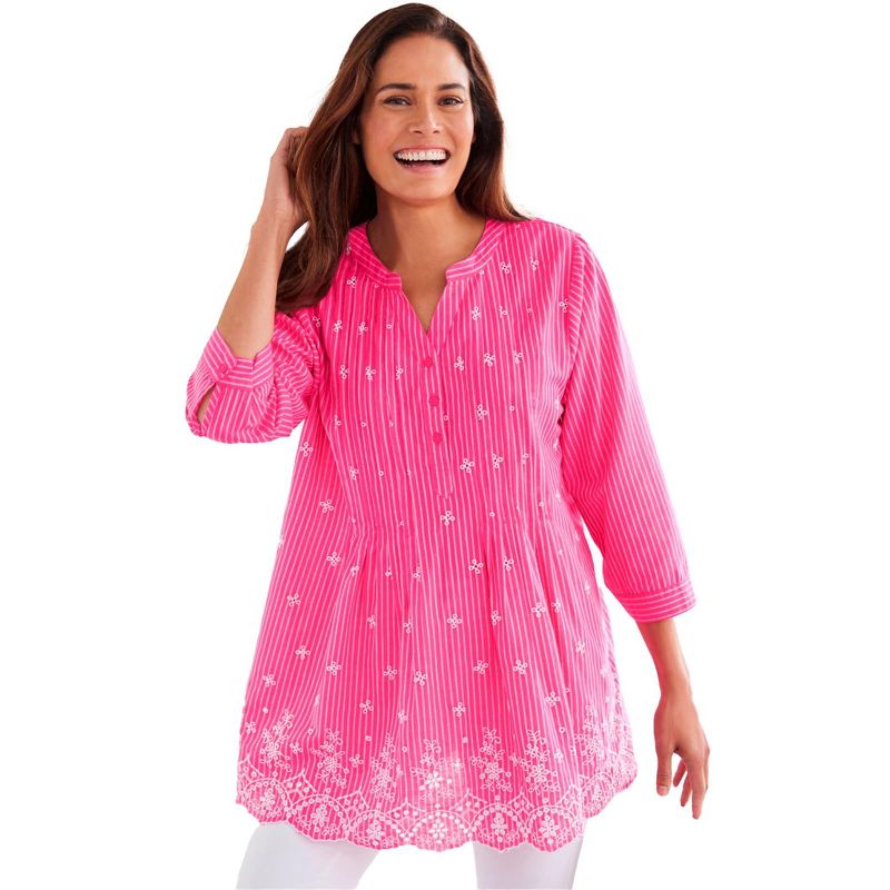 Woman Within Women's Plus Size Embroidered Pintuck Tunic, 1 of 2