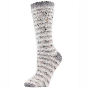 Memoi Women's Jeweled Knit Plush Crew Socks Gray 9-11 - 1 of 2