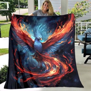 1pc Blue Fire Phoenix Blanket Lightweight Flannel Blanket Throw Blanket For Bed, Livingroom, Office, Couch, Christmas Gift. - 1 of 4