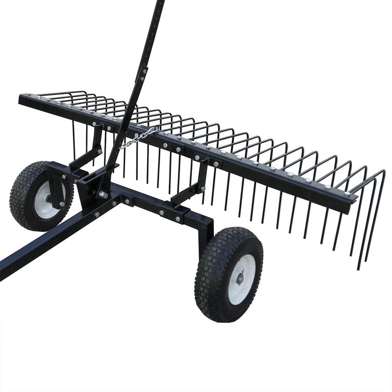 Yard Tuff  ATV Tow Behind Durable Corrosion Resistant Steel Landscape Rake with Wheels and Lift Handle for Pine, Straw, Leaves, & Grass, 3 of 9