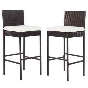 FDW 2 Piece Outdoor Bar Chairs 30" Wicker Patio Stools with Footrest & Weather Resistant, Brown - 1 of 4