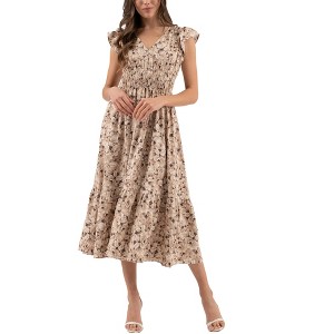 August Sky Women's V-neck Short Sleeves Floral Midi Dress - 1 of 4