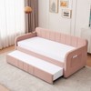 Twin Daybed with Trundle - Upholstered Pink Sofa Bed, Wood Slat Support & Space-Saving Design for Small Spaces & Guest Rooms - 3 of 4