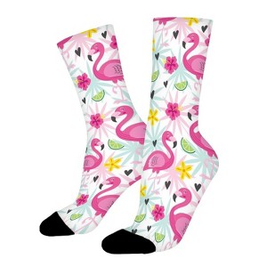 Pink Flamingo Women Printed Crew Socks Funny Funky Socks Soft Polyester Novelty Gifts for Artists Men - 1 of 1