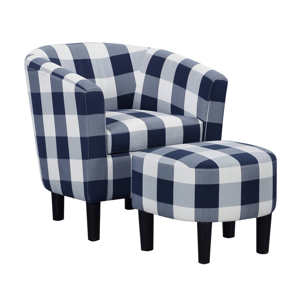 Breighton Home Take a Seat Churchill Accent Chair with Ottoman in Blue Gingham