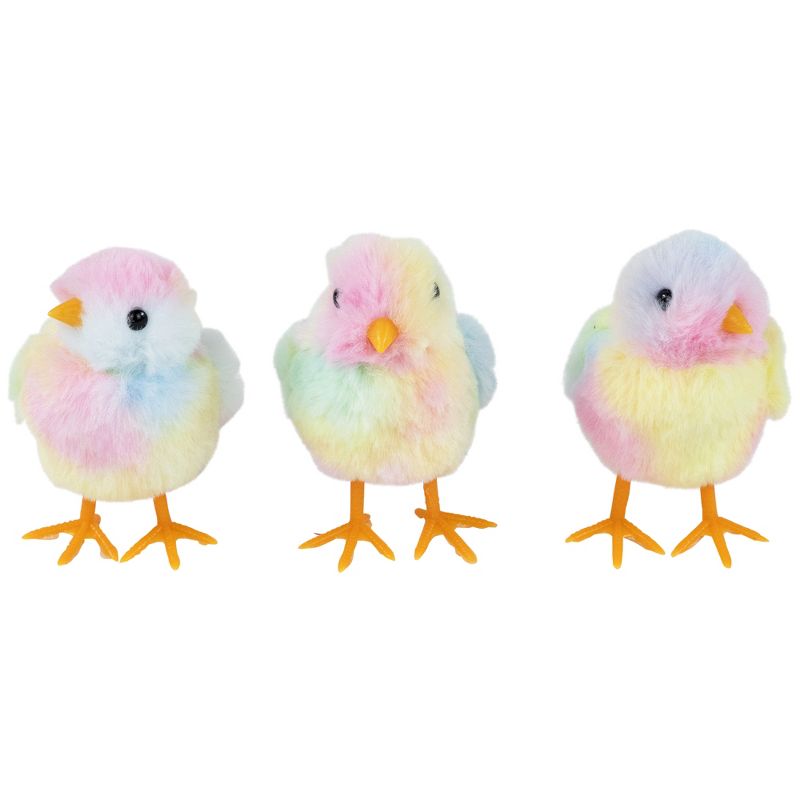Northlight Plush Tie Dye Easter Chick Figurines - 4.25" - Set of 3, 1 of 7