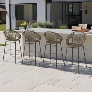 Set of 4 Outdoor Patio Barstools,Faux Wicker Bar Stools with Iron Frame,Modern Woven Bar Chairs for Garden or Balcony-Cuddlewood - 1 of 4