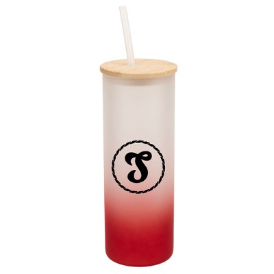 Elanze Designs S Monogram Letter Initial Rope Circle Wrap-Around Design 25 Ounce Frosted Gradient Glass On-The-Go Coffee Travel Skinny Tumbler Mug