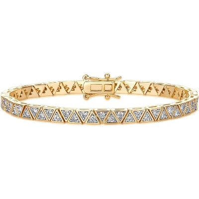 14K-18K Gold Plated Simulated Diamonds Bezel Set Tennis - Round Pear Heart Statement Bride Gold Bracelet Stack - Sizes 6.5-7.5 Inch