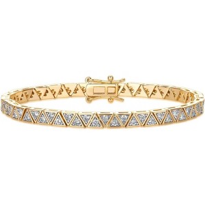 14K-18K Gold Plated Simulated Diamonds Bezel Set Tennis - Round Pear Heart Statement Bride Gold Bracelet Stack - Sizes 6.5-7.5 Inch - 1 of 4