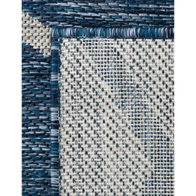 Azure Blue and White Rectangular Synthetic Outdoor Rug, 6' x 9'