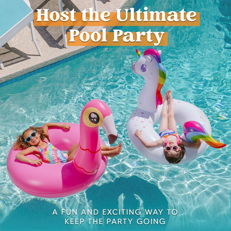 Syncfun 2pcs 39"  Inflatable Pool Float Flamingo and Unicorn Lake Beach Floaty Swim Rings Summer Pool Raft Lounger for Adults & Kids, 3 of 9