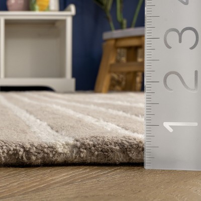 Beige and White Wool Striped Handmade Rectangular Rug 4' x 6'