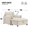 Single Chaise Lounge Sofa with Storage Ottoman, Sofa with Charging Port and Side Pockets, Chenille Fabric Sofa with Cushion-Coolbibila - 4 of 4