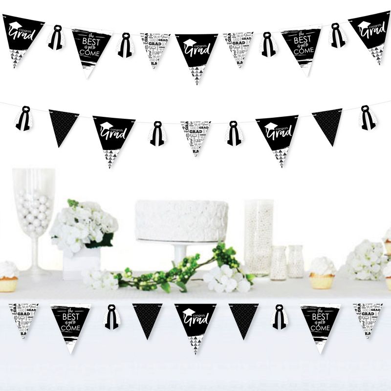 Big Dot of Happiness 30 Piece Black and White Graduation Party Pennant Triangle Banner, 2 of 9
